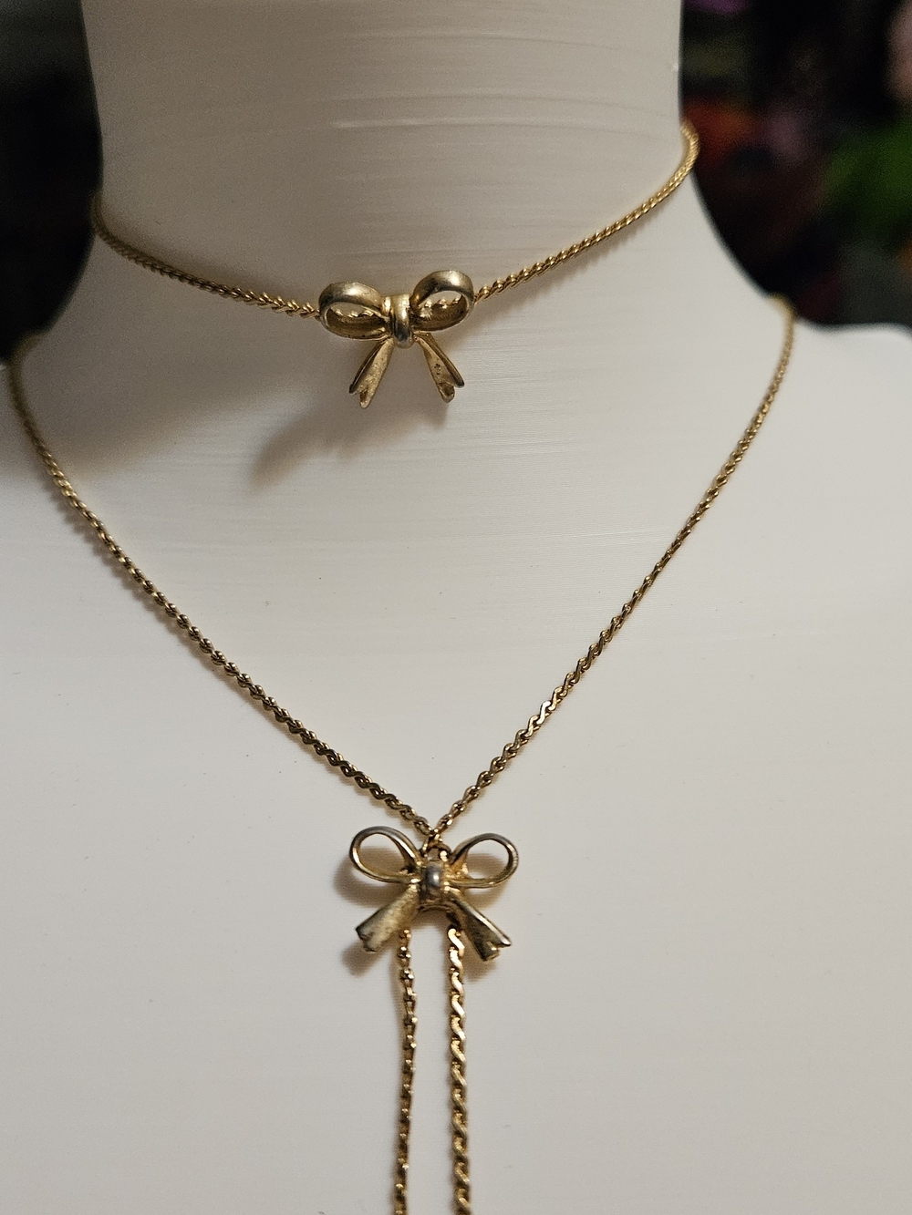 Gold Bow Necklace And Matching Braclet. Necklace 18" Bracelet 6"